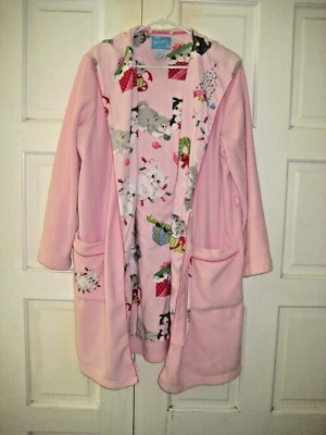 NICK & NORA VINTAGE PINK PLUSH KITTY CHRISTMAS ROBE, SIZE  SMALL/MEDIUM - Image 1 of 4