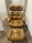 Authentic Vintage Selig Leather Molded Lounge Chair With Ottoman Mid-Century