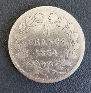 FRANCE - FRANCIA - FRENCH COIN - MONNAIE 5F LOUIS PHILIPPE I TETE LAUREE 1834/BB - Foto 1 di 2