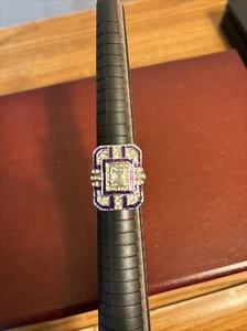 Weant Purple Amethyst & Diamond Art Deco Ring White Gold Plated SZ 7 - Picture 1 of 14
