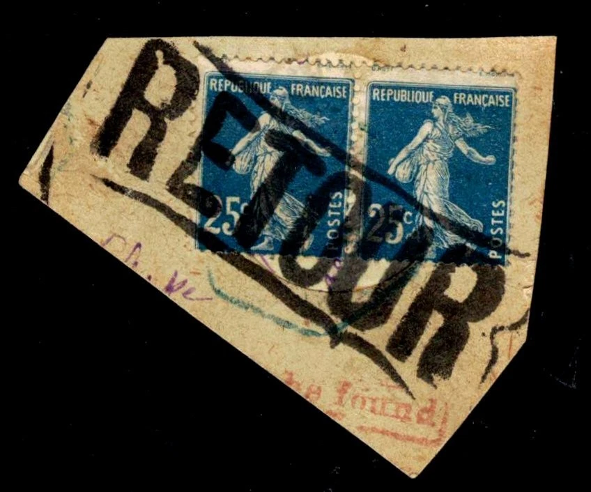 France Sc. #168 Used 1927 On Cut Postcard 2 Stamps Large Letters RETOUR (Return) - Image 1 of 1