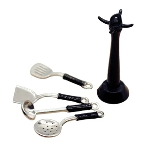 Alloy Miniature Spatula Ladle Set Vertical Storage Design For Dollhouses Kitchen - Picture 1 of 8