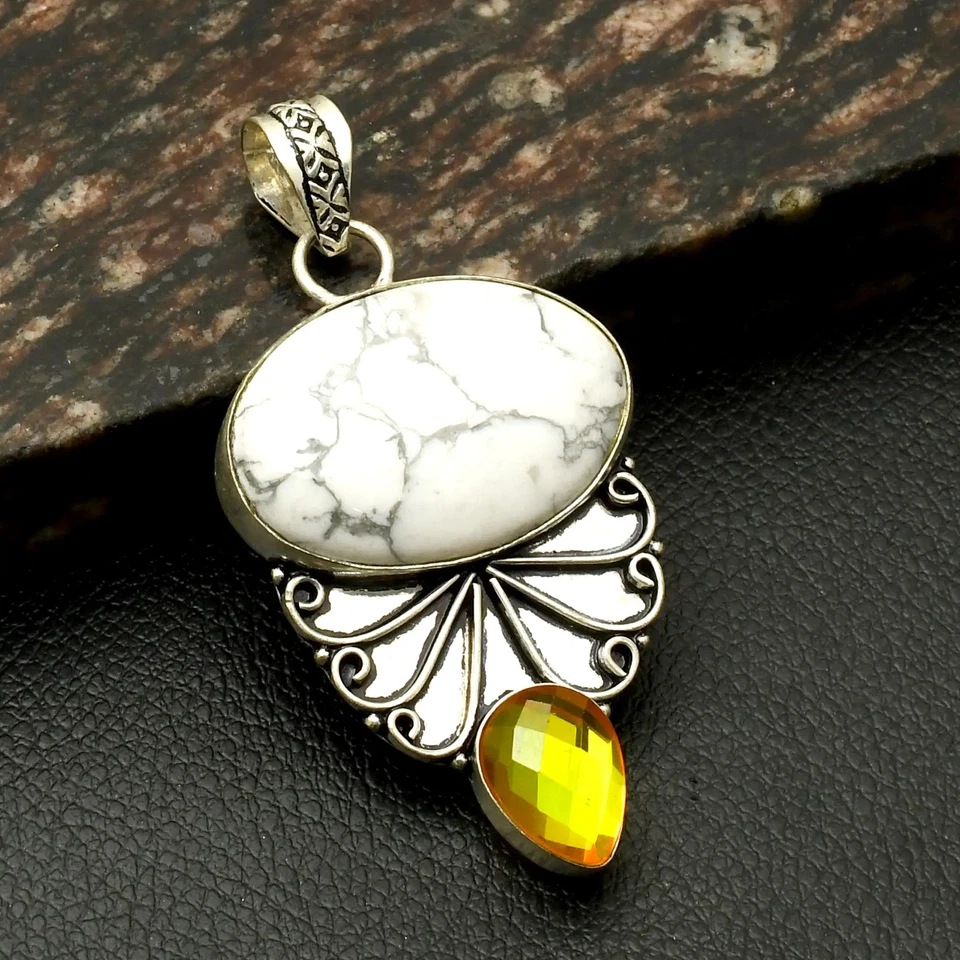 Howlita Arco Iris Topacio Fuego Piedras Preciosas Hecho a Mano Colgante Joyería Regalo 2.6" AP-38993 Foto 1 de 1