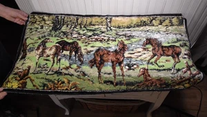 Vintage Horse Tapestry Wall Hanging  Large Carpet Style Velvet MCM 37x19.5 inche - Picture 1 of 7