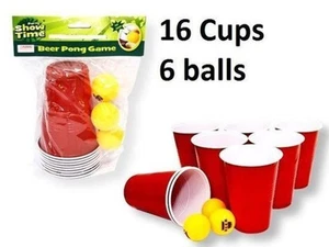 Beer Pong Drinking Game Set Kit 16 Cups 6 Balls Xmas Party Pub BBQ Gift - Picture 1 of 2