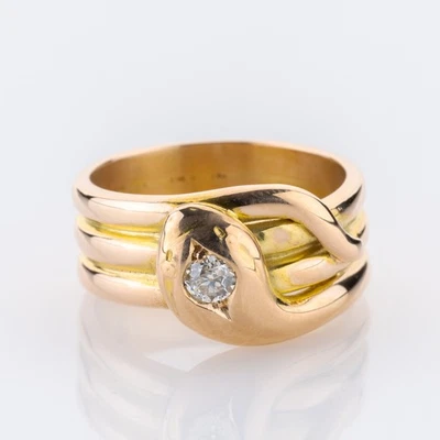 Ring aus 585er Gelbgold mit 0.25ct Altschliff-Diamanten im Schlangendesign - Bild 1 von 4