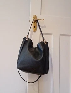 Ted Baker Black Real Leather Large Hobo Slouch Bag Pebbled Quality - Picture 1 of 5