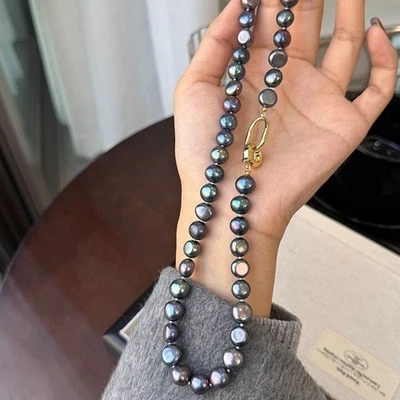 Precioso collar de perlas negras barrocas naturales de 8-9 mm 42 cm Foto 1 de 4