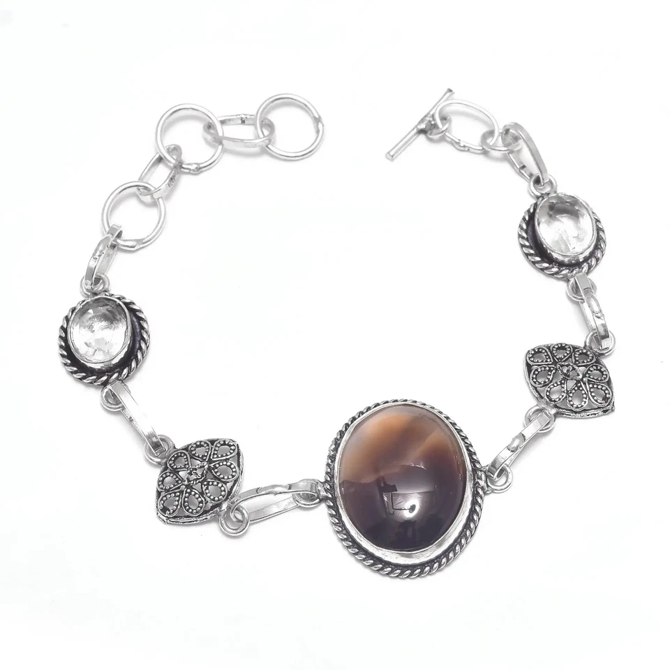 Pulsera étnica hecha a mano cornalina topacio blanco piedras preciosas joyería 16 Gms IB-2373 Foto 1 de 1