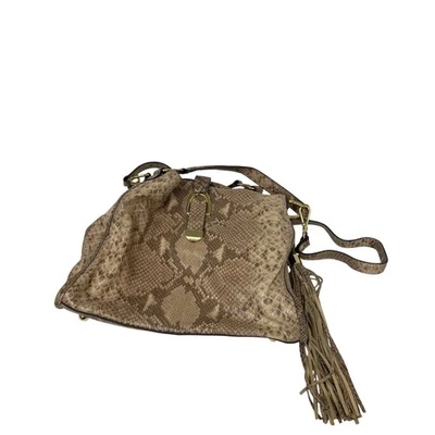 Gili Mujer Cartera Bolso de Hombro Cartera Cuero Marrón Pitón Serpiente Estampado Borlas Foto 1 de 4