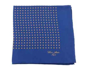 Cesare Attolini Blue With Yellow Polka Dot Silk Pocket Square - Picture 1 of 2