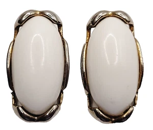 Pendientes grandes de clip de metal tono plata cabujón piedra ágata blanca - Imagen 1 de 24