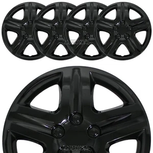 Set of 4 BLACK 17" Hub Caps Full Rim Wheel Covers 5 Spoke Star Hubs Steel Clips - Picture 1 of 6