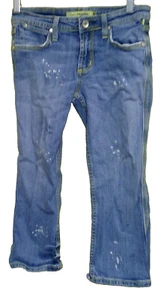 Vigoss Capri Jeans Women's Size 3/4 Low Rise Thick Yellow Stitching Destroyed - Picture 1 of 7
