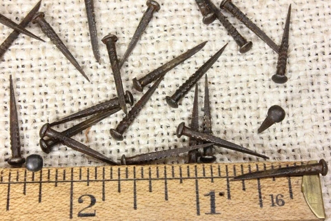 3/4” old Shoe NAILS 15 Brads Tacks 1/8” round domed heads vintage needle sharp Cover