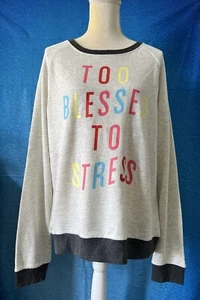 DOE for MACY'S NWT $34 Multicolor Too Blessed To Stress Soft Sweatshirt Size XL - Picture 1 of 14