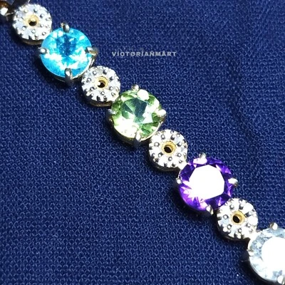 London Blue Topaz Tourmaline & Ruby Diamond Bracelet 925 Sterling Silver Jewelry - Image 1 of 4