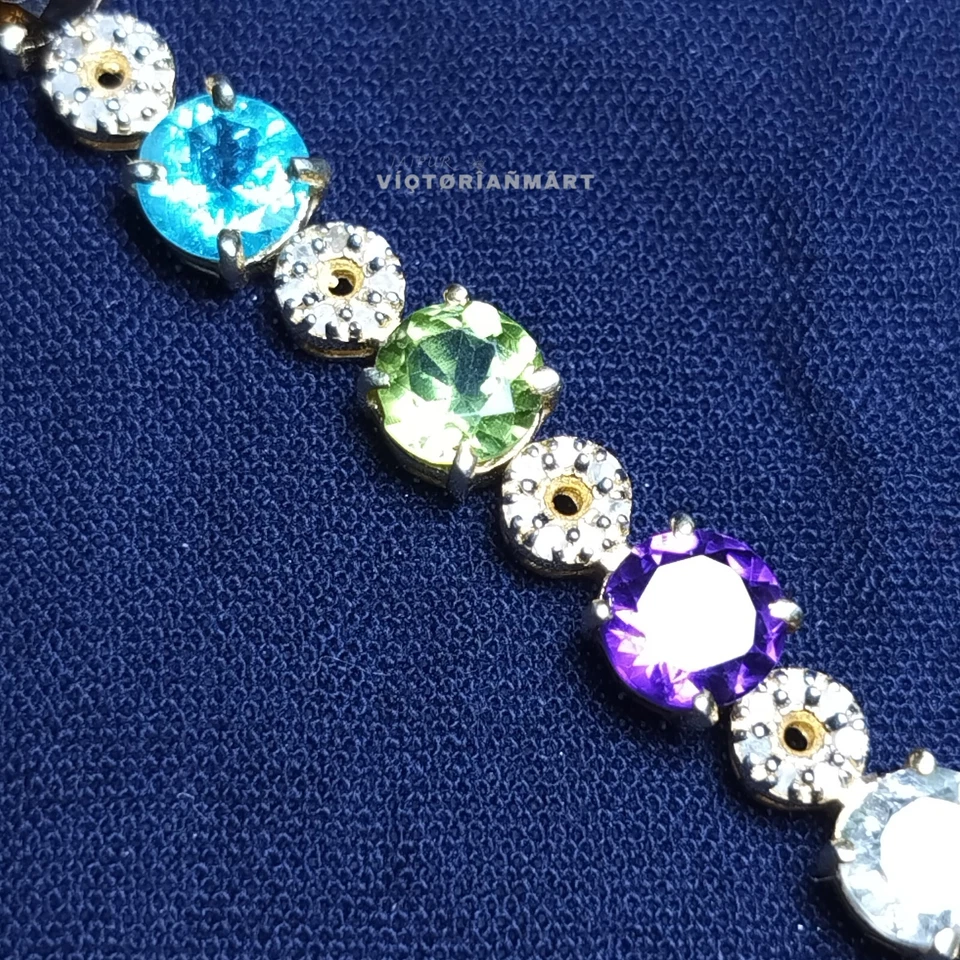 London Blue Topaz Tourmaline & Ruby Diamond Bracelet 925 Sterling Silver Jewelry - Image 1 of 4