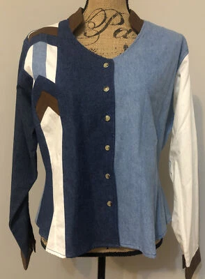 Camisa De Colección Años 80 90 Wrangler Denim Para Mujer Perla Abotonada XL Foto 1 de 4