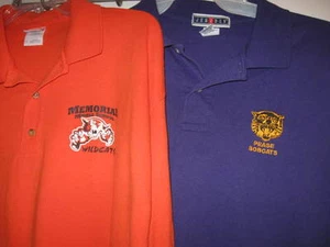 POLO preowned SHIRTS  3X PEASE BOBCATS or XL MEMORIAL WILDCATS texas school - Picture 1 of 10