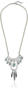 LUCKY BRAND Tribal Turquoise Silvertone Pendant on Leather Necklace 24" NEW - Picture 1 of 1