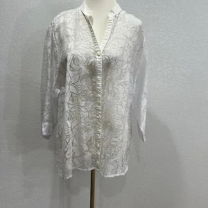 Covington Essentials Blouse Womans 20 - 22W White Long Sleeve Floral Sheer Top - Picture 1 of 10