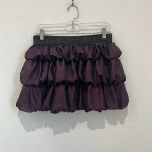 Vintage 2b bebe Ruffle Tiered Purple Shimmer Mini Skirt Stretchy Y2K Sz M - Picture 1 of 7