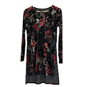 Karen Kane Velvet Burnout Tunic Top Size Medium Floral Side Slit High Low Hem * - Picture 1 of 7