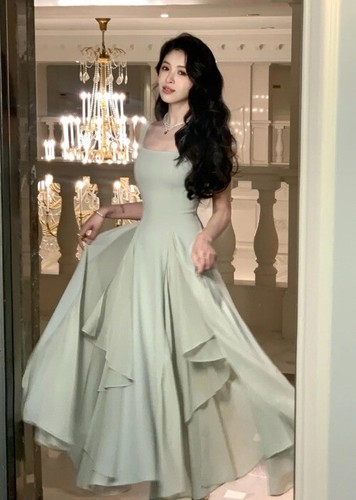 OFF WHITE Abito midi bianco elegante francese volant 2023 estate nuovo sera festa donna