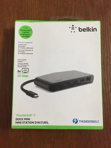 Belkin Thunderbolt 3 USB-C Docking Station Mini Hub Windows PC Mac F4U098BT New - Picture 1 of 20