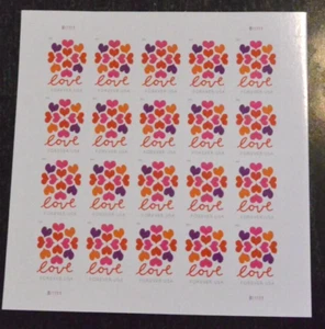 USPS 20 Love Hearts Forever Stamps - Picture 1 of 6