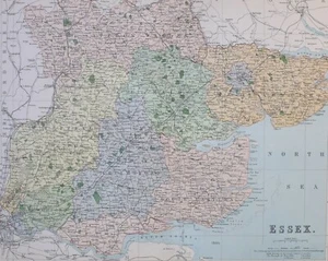 1889 COUNTY MAP ESSEX CHELMSFORD BRENTWOOD BARKING HALSTEAD SUDBURY COLCHESTER - Picture 1 of 4