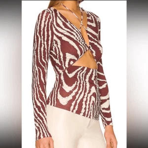 NWT Jonathan SIMKHAI Standard Zion Burgundy Animal Print Cut Out Top Large - Picture 1 of 10
