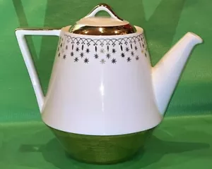Hall China USA Flare Ware "GOLD LACE" Coffee Tea Pot Gold Trim Atomic Stars MCM - Picture 1 of 20
