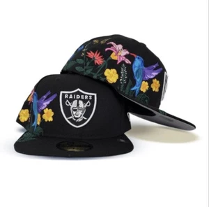 New Era 59Fifty Las Vegas Raiders NFL Blooming Black Fitted Hat Cap Sz 8 - Picture 1 of 9