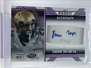 DAVION TAYLOR 2020 SAGE HIT PREMIER DRAFT ROOKIE PURPLE RC AUTO Q5686 - Picture 1 of 2