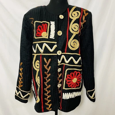 Chaqueta Alex Kim Mujer Negra Mediana Adornada Bordada Botones Forrada Foto 1 de 4