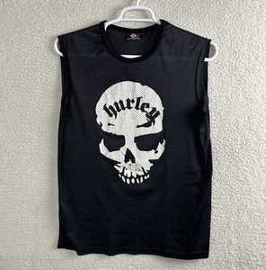 Hurley Herren L Vnt USA Totenkopf schwarz ärmellos Mesh T-Shirt Surf Skate Grunge Fitnessstudio - Bild 1 von 8