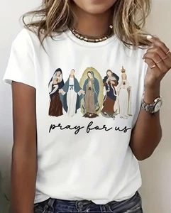 Virgin Mary Pray For Us SS White Shirt Women XL Lady Of Grace Guadalupe Fatima - Picture 1 of 6