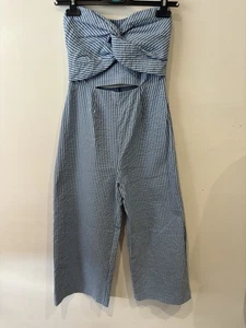 Zara Jumpsuit Striped Blue Size Small Strapless - Side Zip Bloggers Fav VGC - Picture 1 of 10