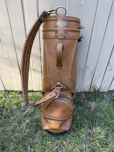Vintage Burton MFG CO Leather Brown Golf Bag w/ Rain Cover Jasper Alabama - Picture 1 of 22