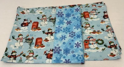 Christmas Snowman Snow Bird Snowflake Placemats Reversible Blue White Set of 4 - Image 1 of 4