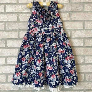 RALPH LAUREN Polo Navy Floral Ruffle Neckline White Trim Sleeveless Dress 5 - Picture 1 of 7