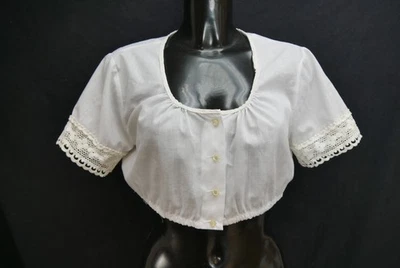 Gr.48 Dirndlbluse weiß Bluse für Dirndl Baumwollmischung mit Spitze B11434 - Bild 1 von 4