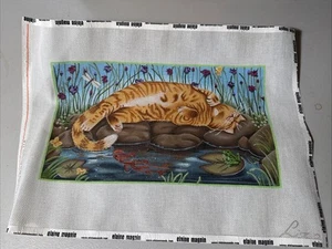 Liz / Susan Roberts Nachmittagsschlaf orange Katze handbemalt Nadelspitze - nur Leinwand - Bild 1 von 3
