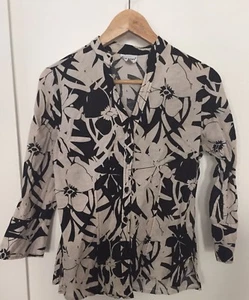 Harve Benard Leinen Damen schwarz & elfenbein Blumenmuster Knopfleiste 3/4 Slv Bluse Gr. S - Bild 1 von 4