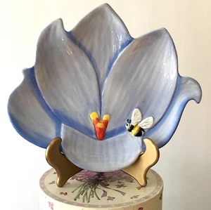 Harry and David Hand Painted Blue Ceramic Snack Plate 9x8 - Picture 1 of 4