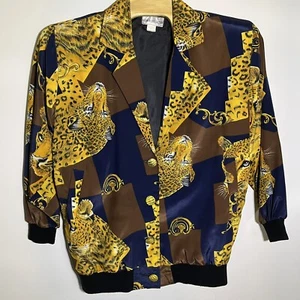 Chaqueta Blazer Vintage Años 90 3X Azul Marino Guepardo Botón Dorado Colección Arte Arco Iris - Imagen 1 de 6