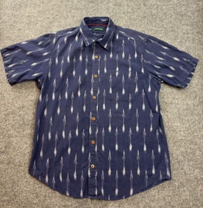 Orvis Ikat Shirt Men's Large Button Up Blue White 100% Cotton - Picture 1 of 12