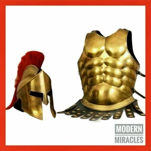 Medieval Muscle Armor Jacket With Spartan Helmet Halloween Costume - Picture 1 of 3